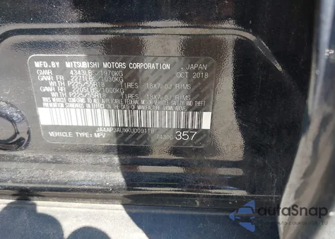 2019 Mitsubishi Outlander Sport 2.0 Es из США, поврежденный, VIN JA4AP3AUXKU009118